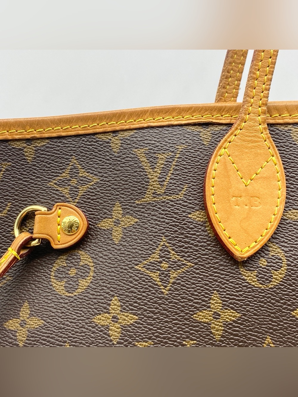 Louis Vuitton Monogram Neverfull Classic Leather Tote Bag MM Initials - Picture 3 of 11